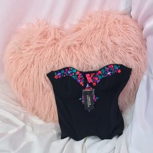 Twentyone Lace Overlay Bustier Corset black medium